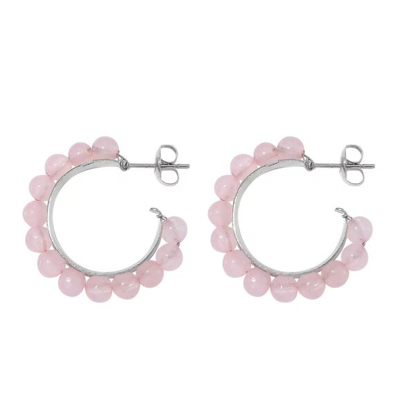 NWT Galilea Rose Quartz Hoop Earrings in Stainless Steel 20.00 ctw - Picture 3 of 4